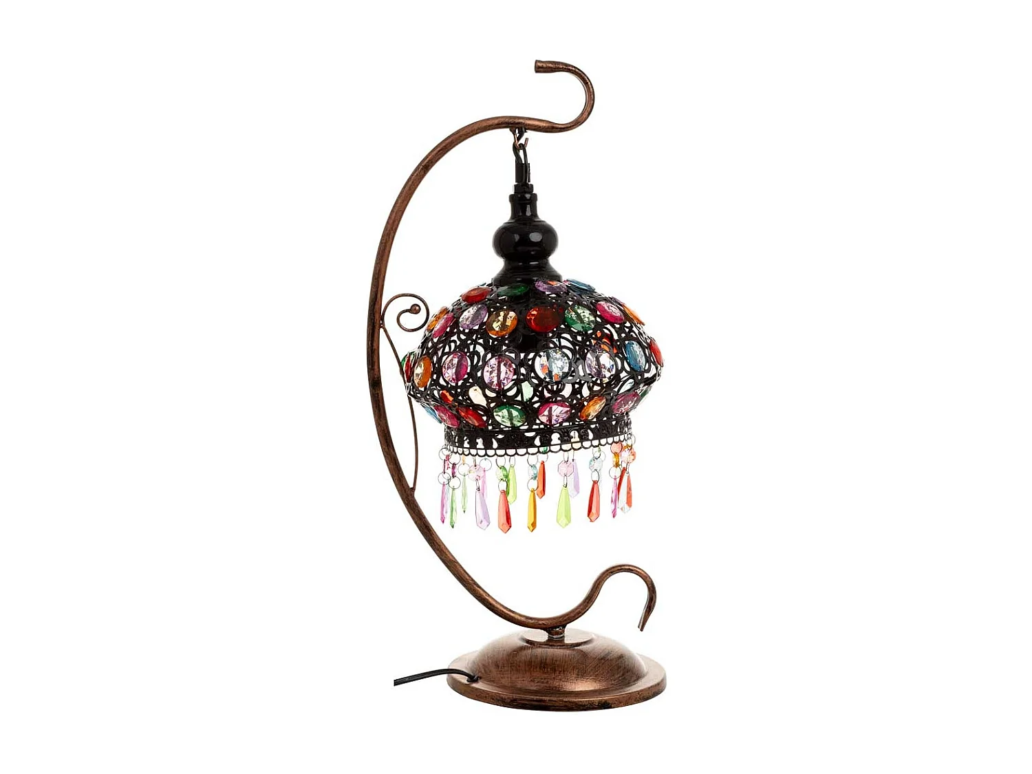 Lâmpada de metal com contas de cristal acrílico coloridas 27x22x55h cm