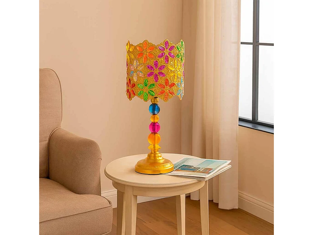 Lampada in metallo con vetro acrilico colorato 23x23x46