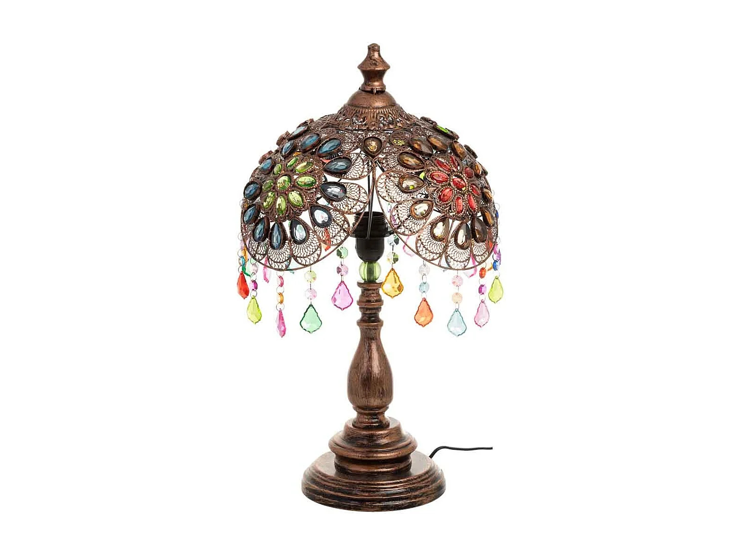 Lâmpada de metal com contas de cristal acrílico coloridas D35x30h cm