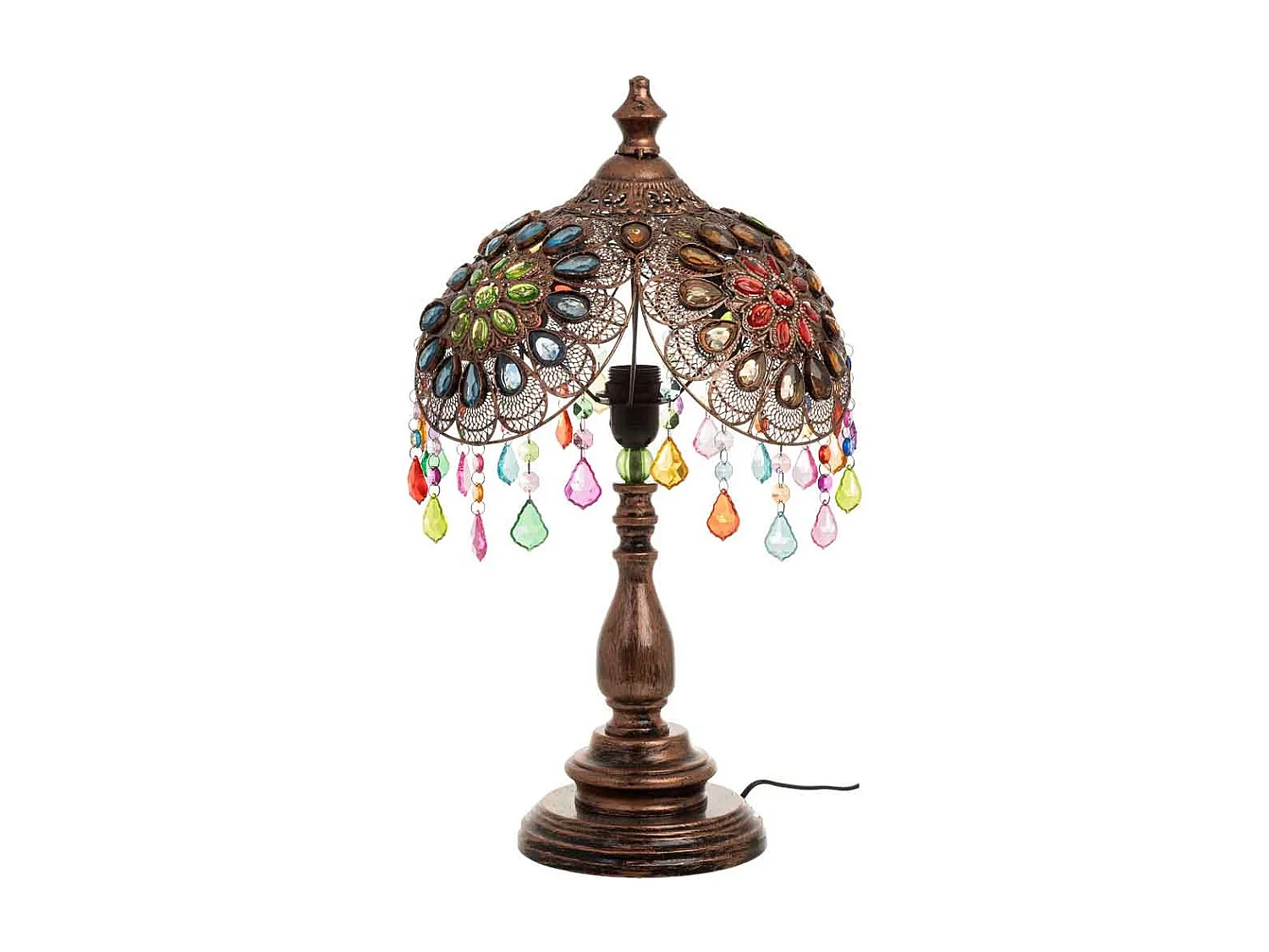 Lâmpada de metal com contas de cristal acrílico coloridas D35x30h cm
