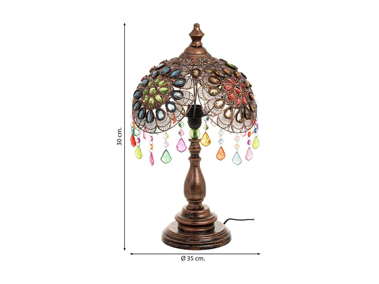 Lâmpada de metal com contas de cristal acrílico coloridas D35x30h cm