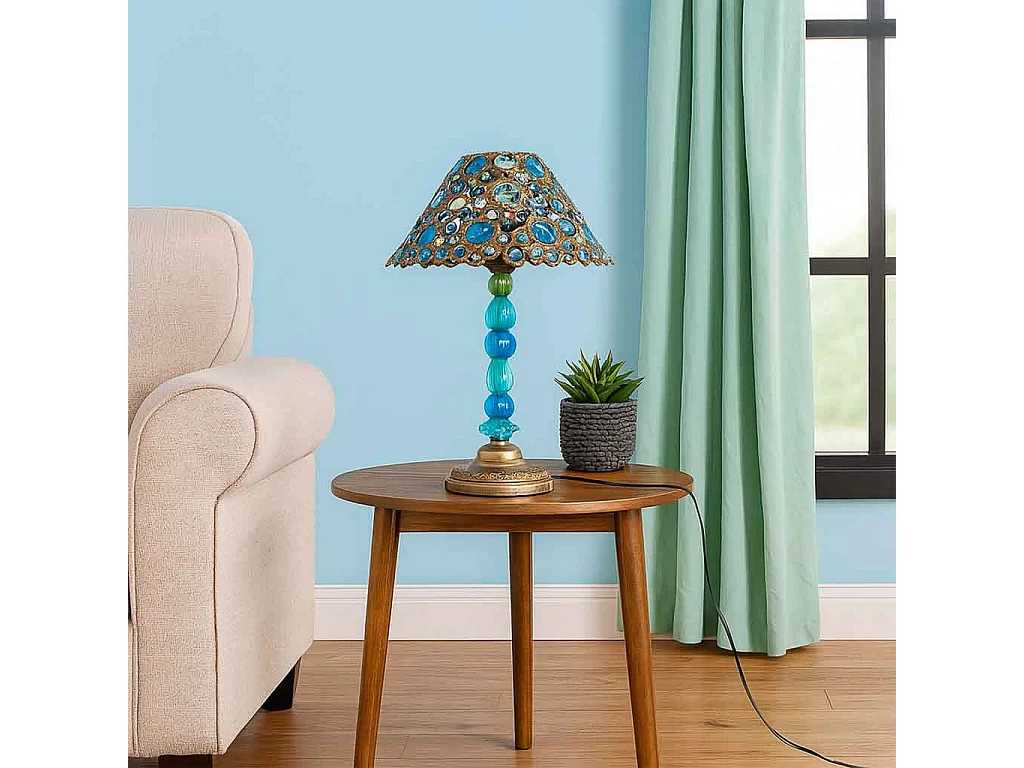 Lampe en métal bleu avec verre acrylique coloré 30x47.5h cm