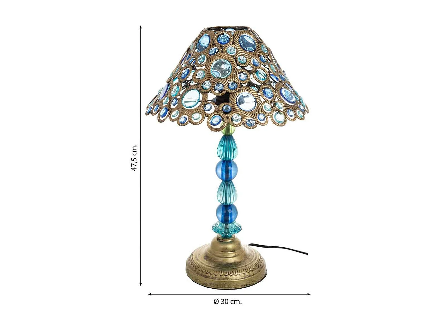 Lampe en métal bleu avec verre acrylique coloré 30x47.5h cm