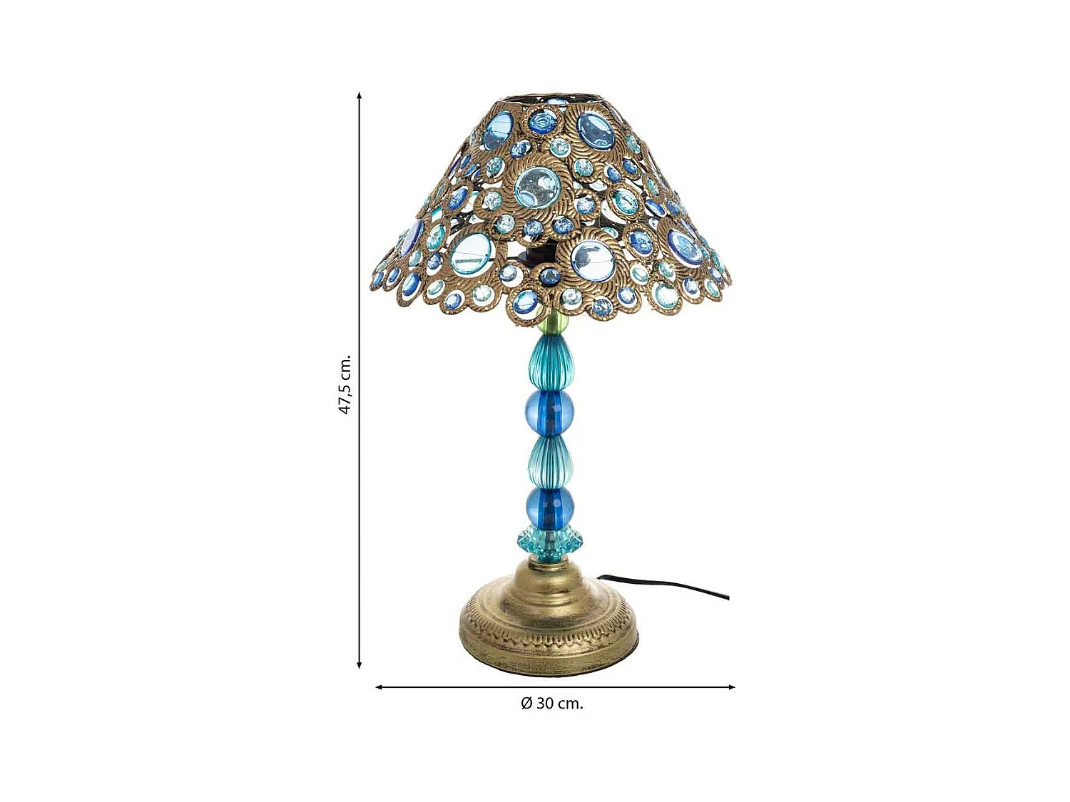 Blaue Metalllampe mit buntem Acrylglas, 30x47,5H cm