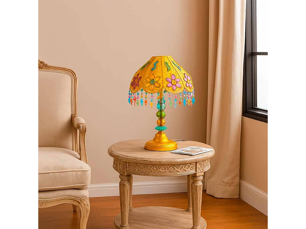 Lampada in metallo con perline in cristallo acrilico colorato 30x30x50