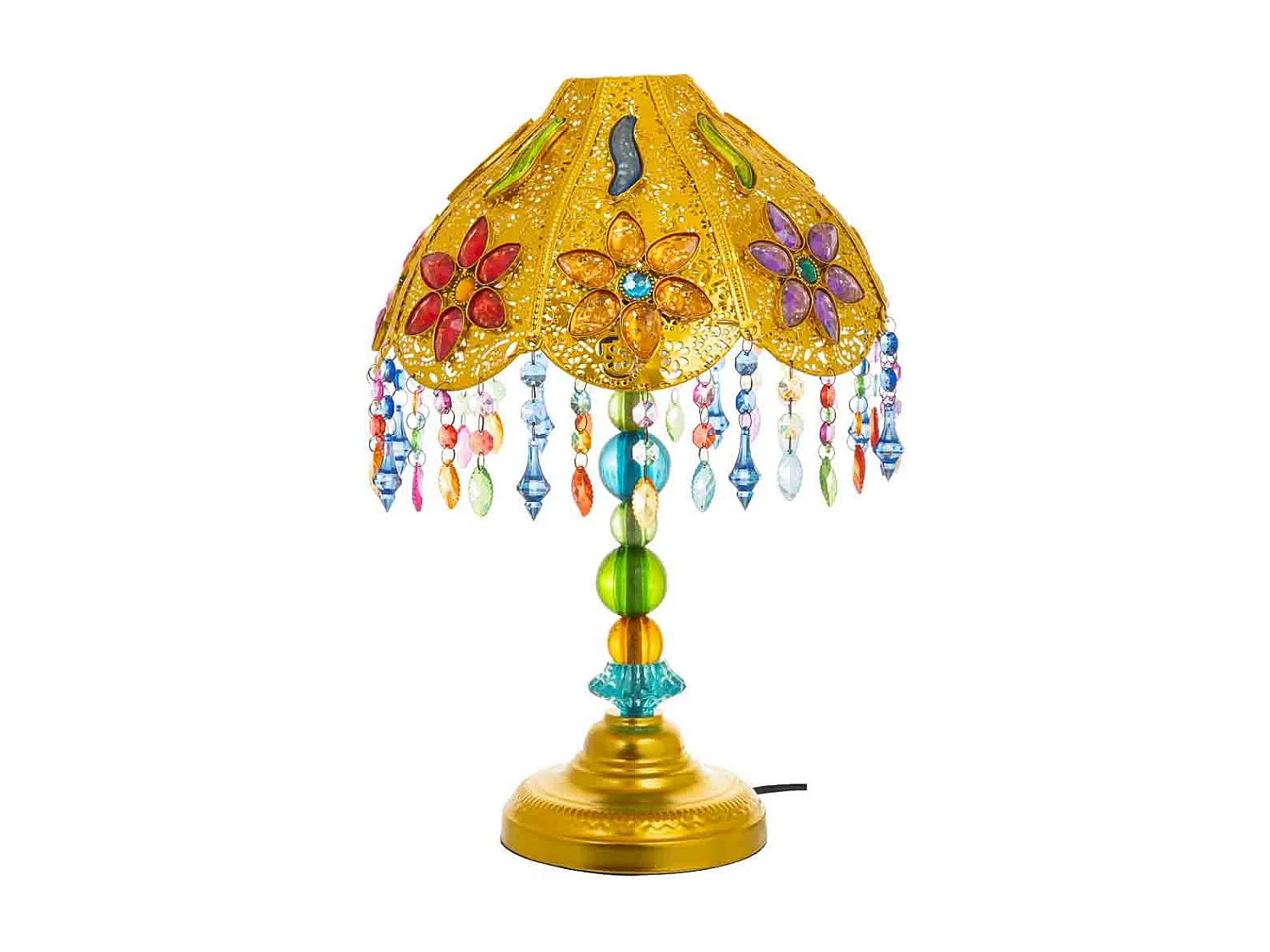 Lampada in metallo con perline in cristallo acrilico colorato 30x30x50