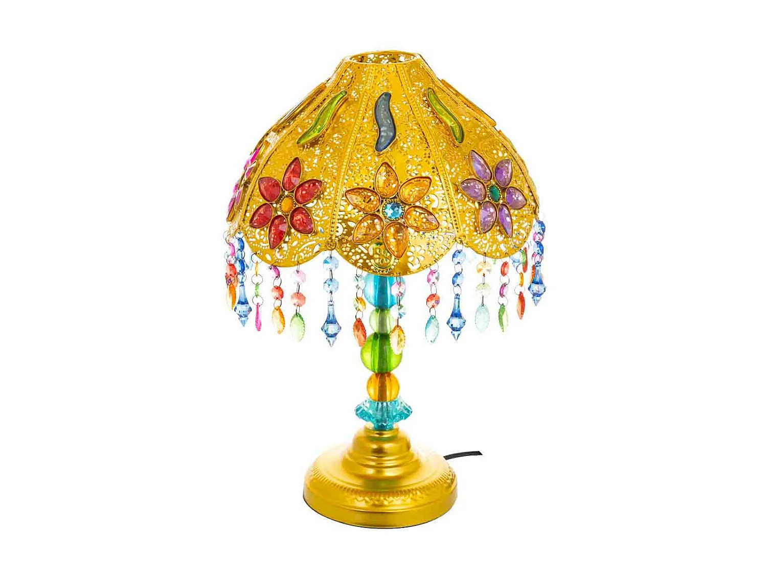 Lampada in metallo con perline in cristallo acrilico colorato 30x30x50