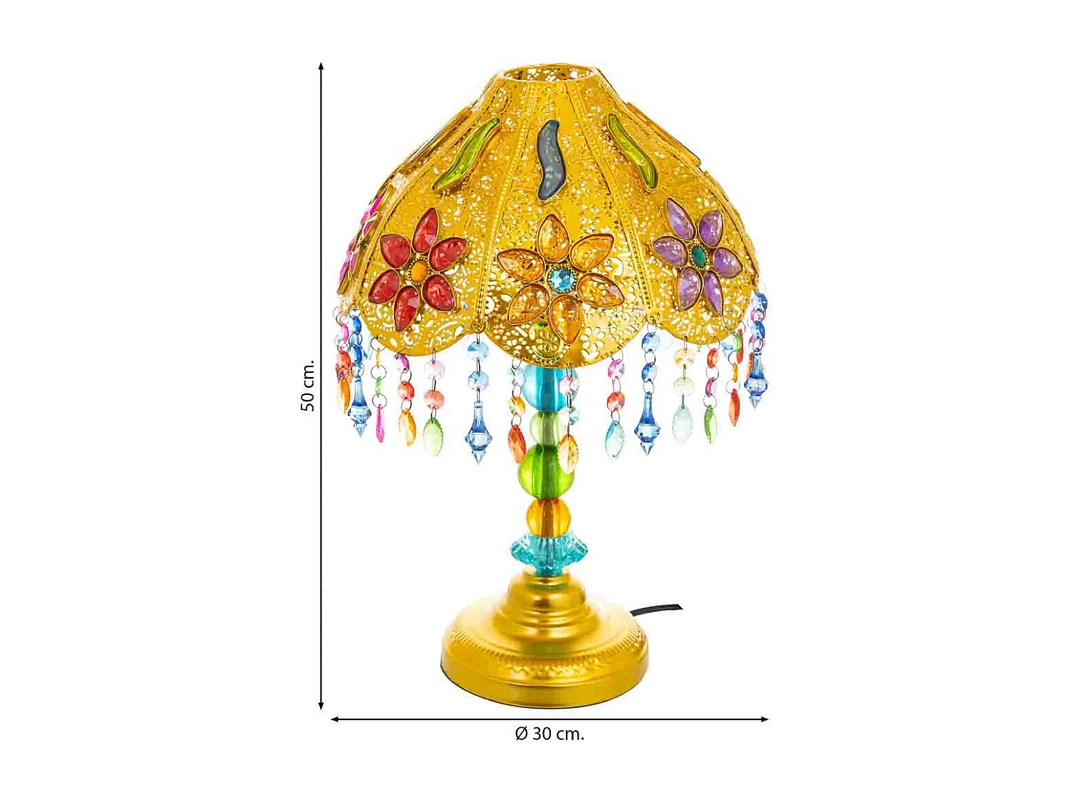 Lampada in metallo con perline in cristallo acrilico colorato 30x30x50