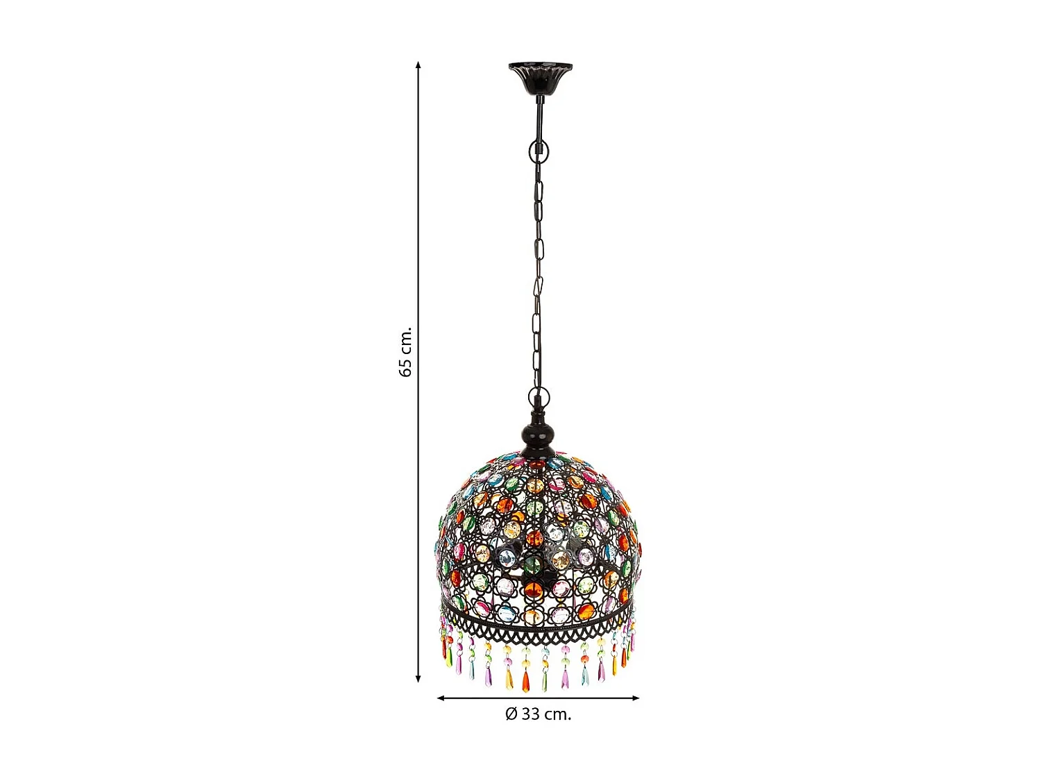 Lâmpada de metal com contas de cristal acrílico coloridas 33x33x65h cm