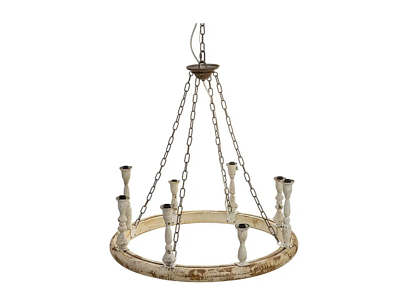 Lampe de plafond en bois et métal avec une finition vieillie