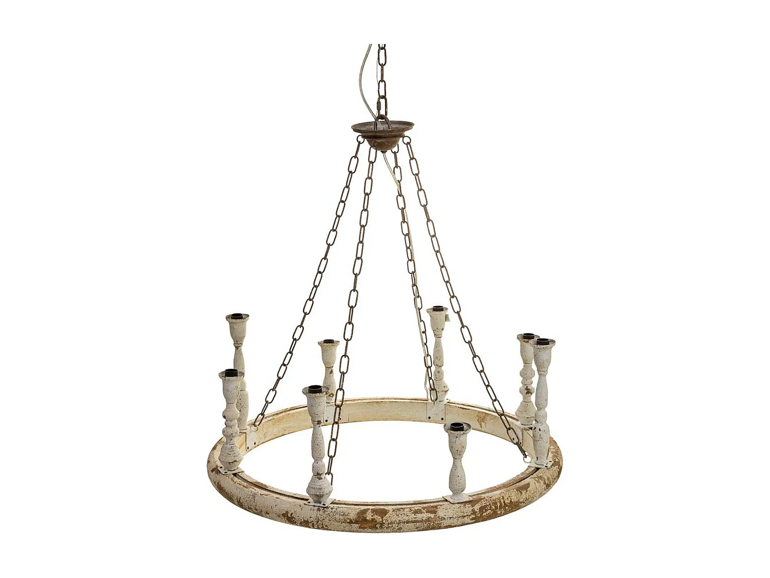 Deckenlampe aus Holz und Metall mit antikem Finish