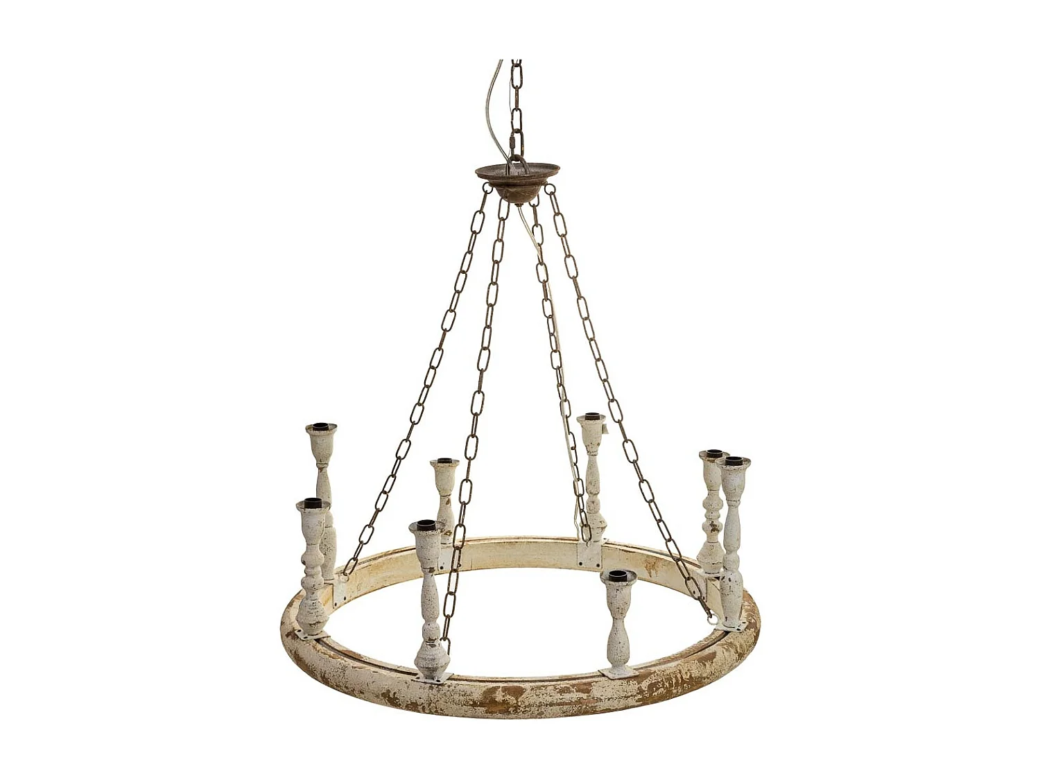 Lampada da soffitto in legno e metallo con finitura invecchiata