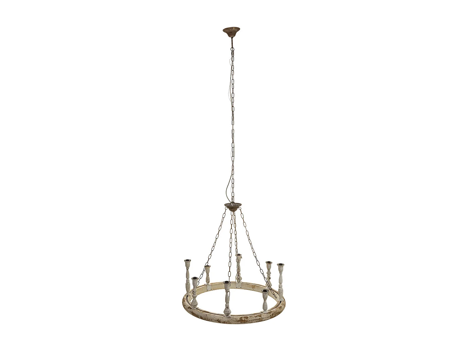 Lampada da soffitto in legno e metallo con finitura invecchiata
