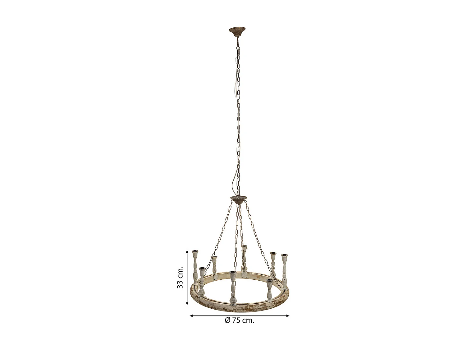Lampada da soffitto in legno e metallo con finitura invecchiata