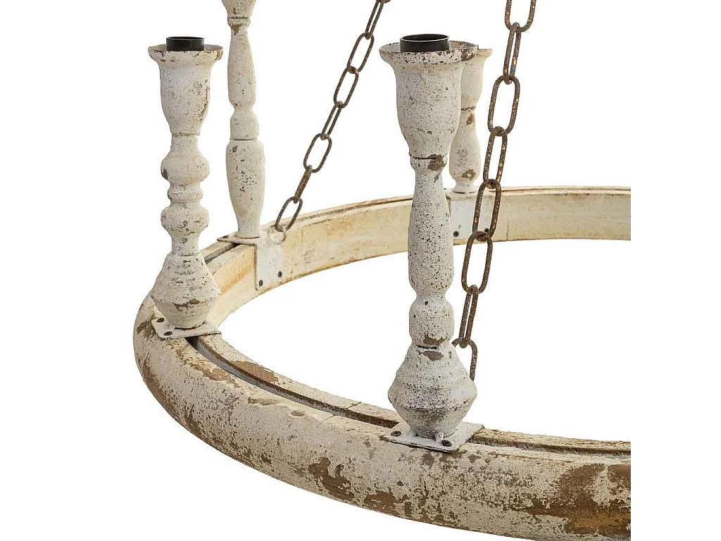 Lampada da soffitto in legno e metallo con finitura invecchiata