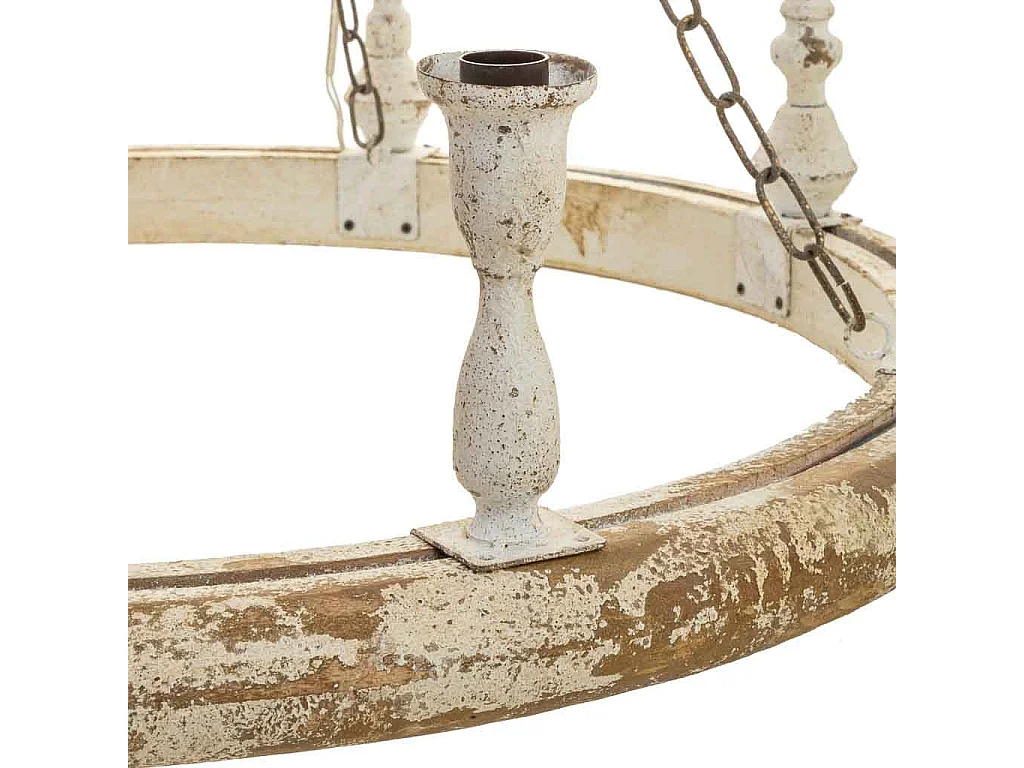 Lampada da soffitto in legno e metallo con finitura invecchiata