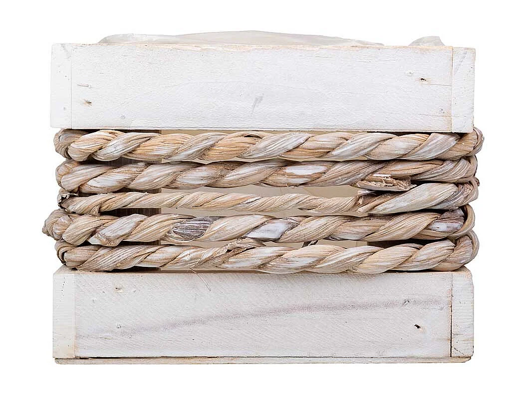 Cesto de madera y cuerda blanco 25x15x11/20