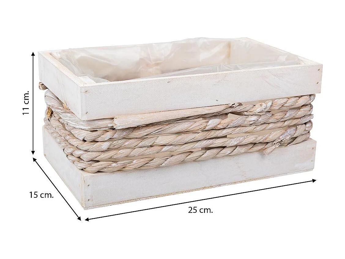 Cesto de madera y cuerda blanco 25x15x11/20