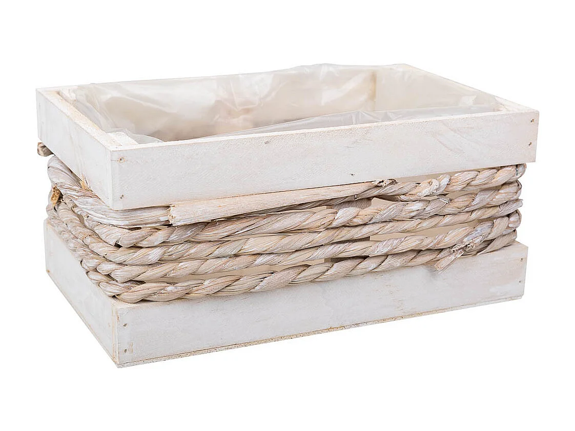 Cesto de madera y cuerda blanco 25x15x11/20