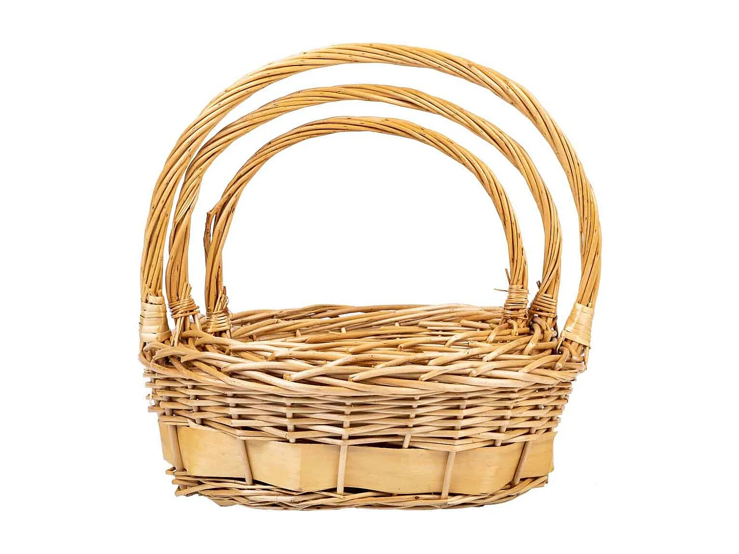 Set aus 3 Weidenkörben mit braunen Griffen