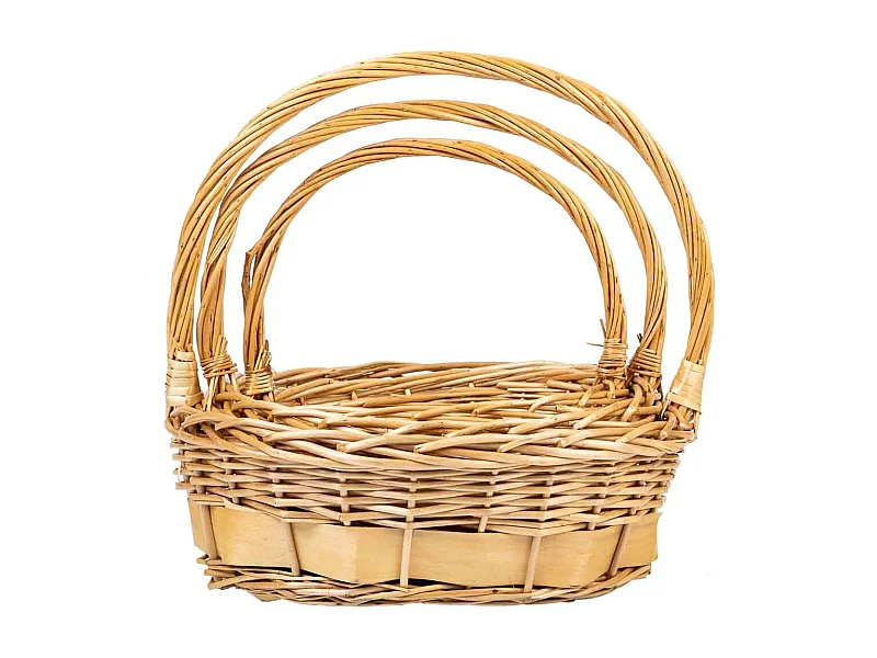 Conjunto de 3 cestos de vime com asas castanhas