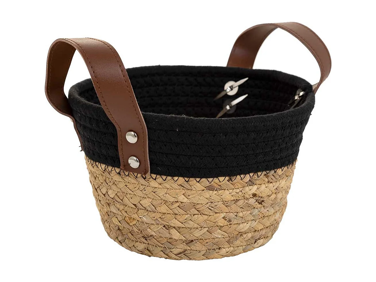 Cesto de fibra natural y algodãƒâ€œn negro D20x12/18