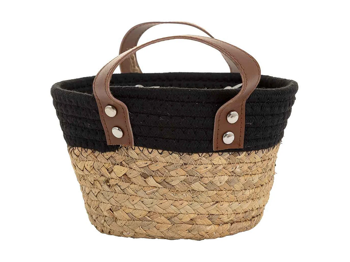 Cesto de fibra natural y algodãƒâ€œn negro D20x12/18