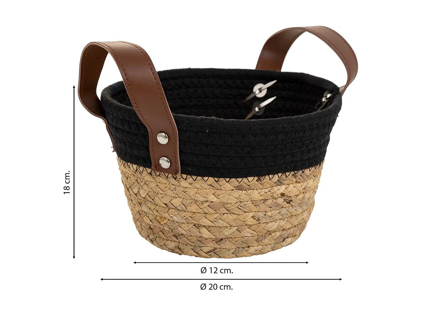 Cesto de fibra natural y algodãƒâ€œn negro D20x12/18