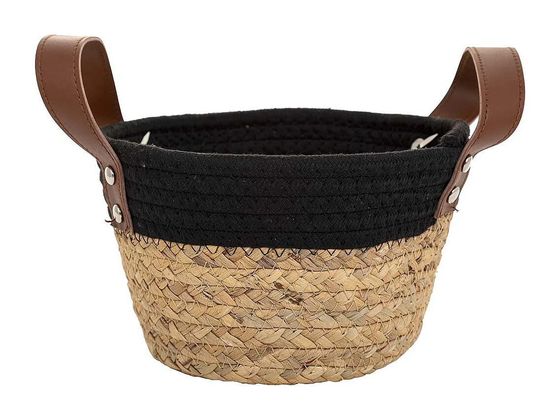 Cesto de fibra natural y algodãƒâ€œn negro D20x12/18