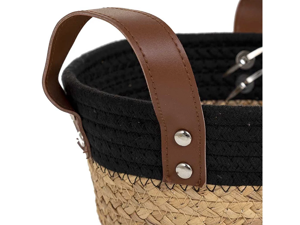 Cesto de fibra natural y algodãƒâ€œn negro D20x12/18