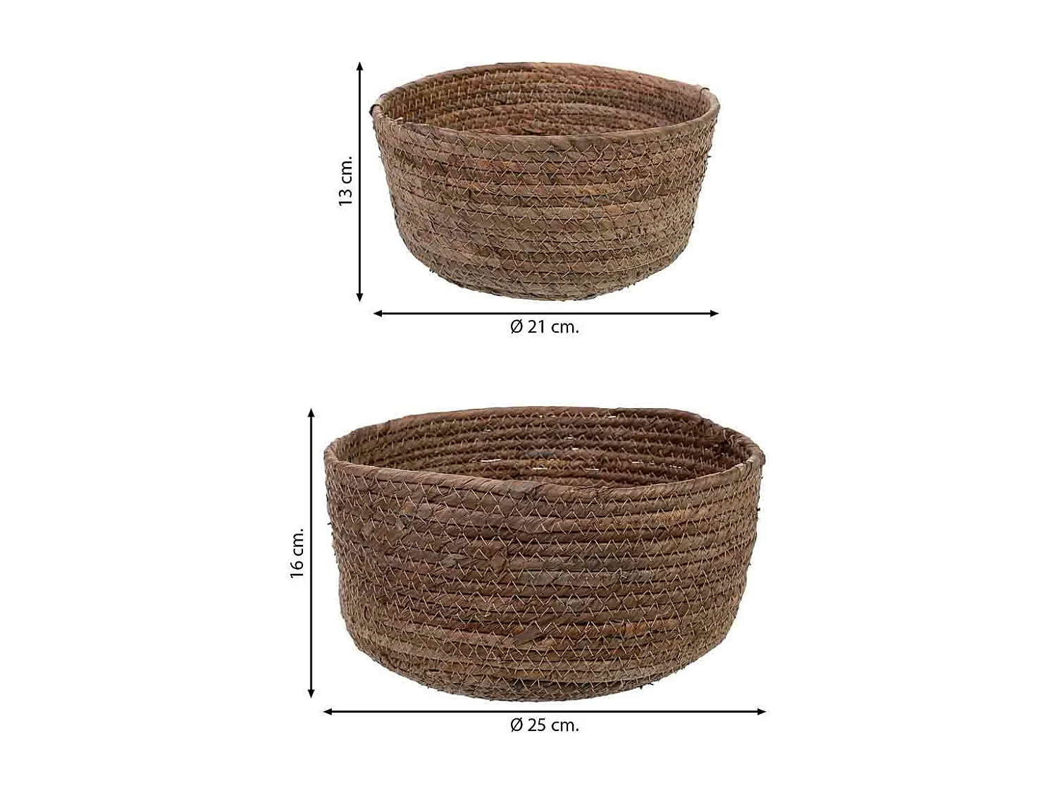 Ensemble de 2 paniers en fibres de feuilles de bananier D25x16h-D21x13