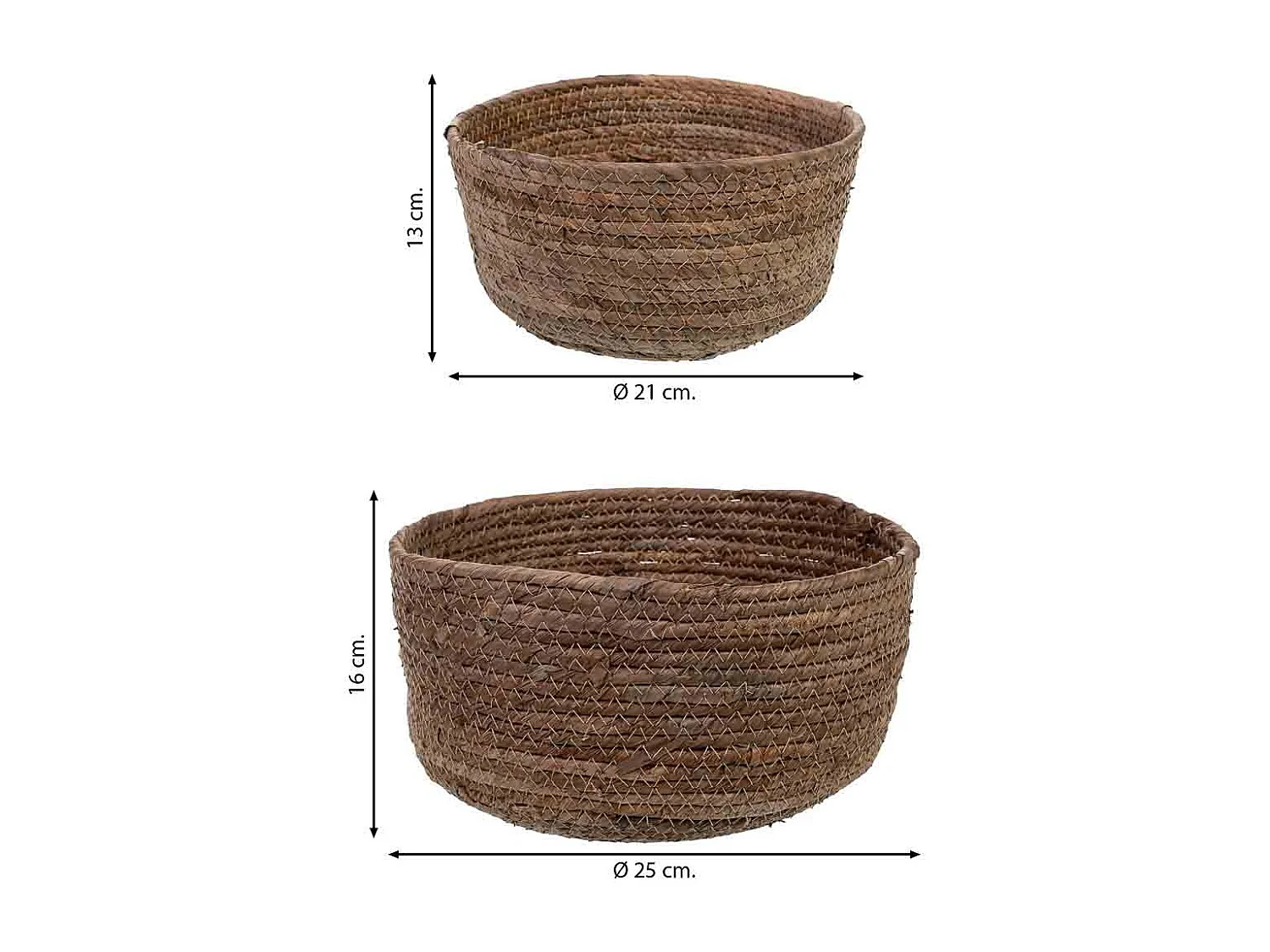 Conjunto de 2 cestos de fibra de folha de banana D25x16h-D21x13