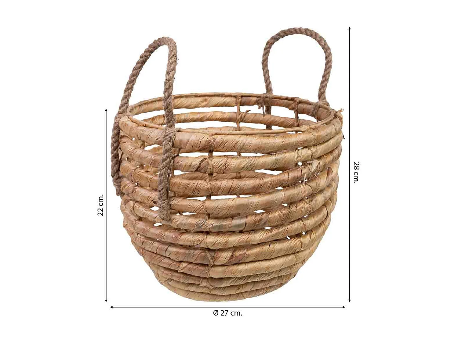Cesto de fibra natural marrom D27x22/28
