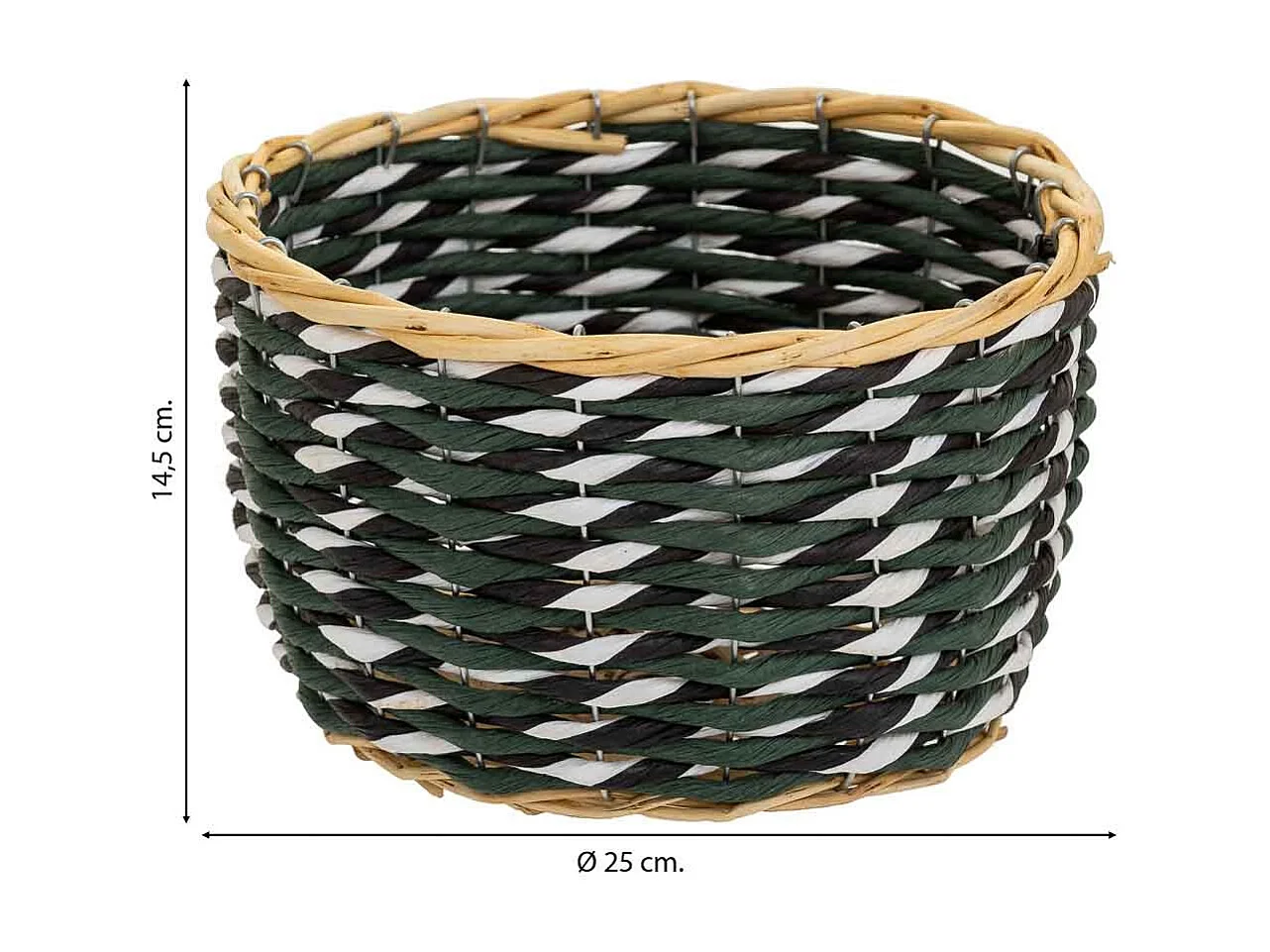 Cesto de madera y cuerda de papel verde D25x14,5
