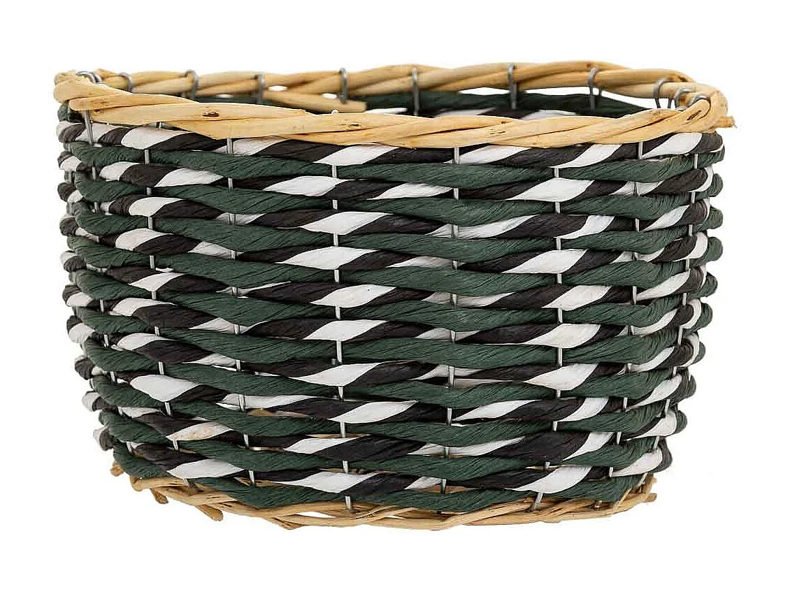 Cesto de madeira e corda de papel verde D25x14,5