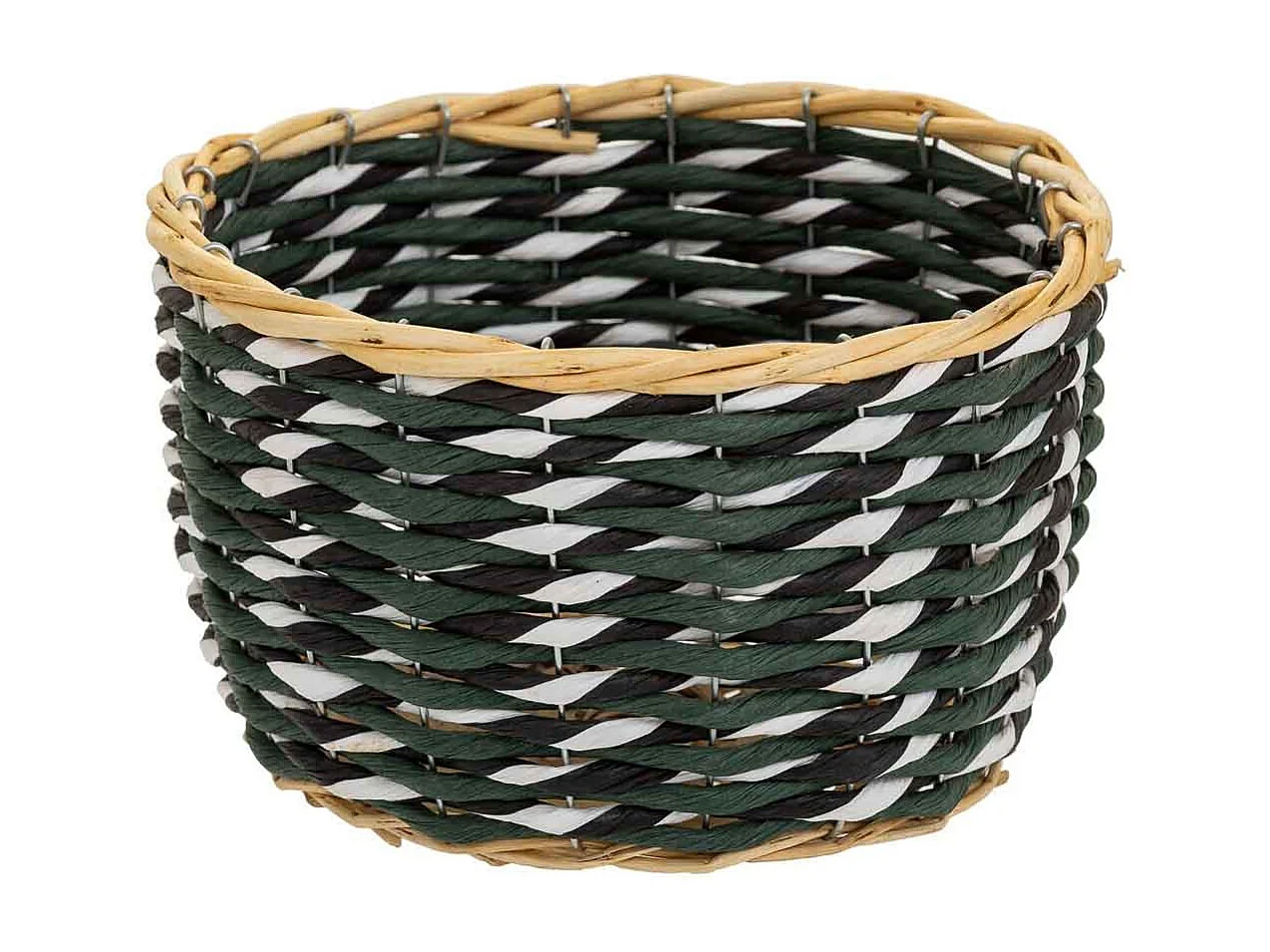 Cesto de madeira e corda de papel verde D25x14,5