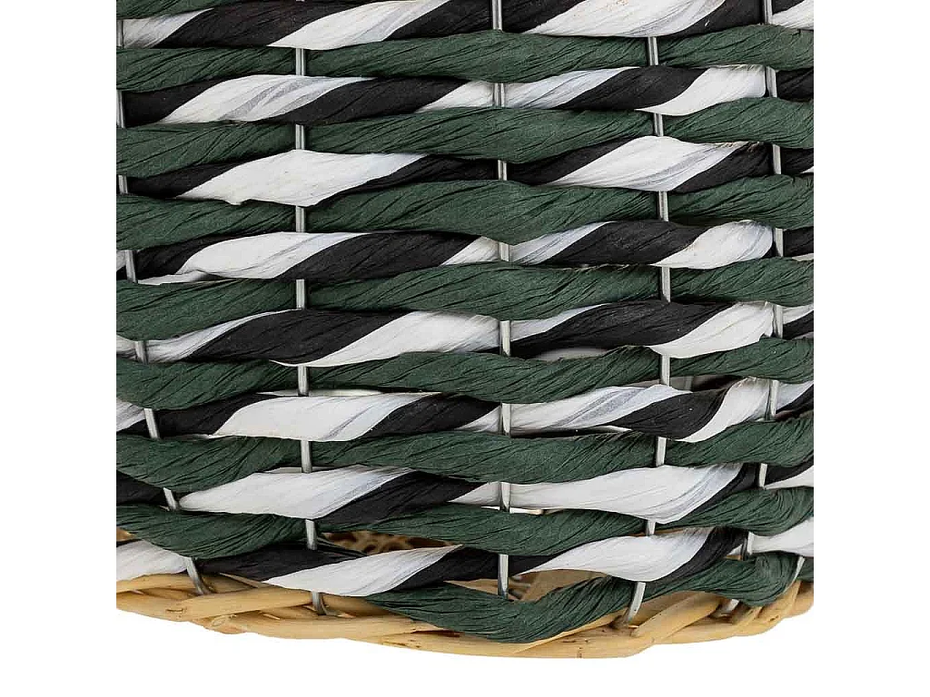 Cesto de madera y cuerda de papel verde D21x13