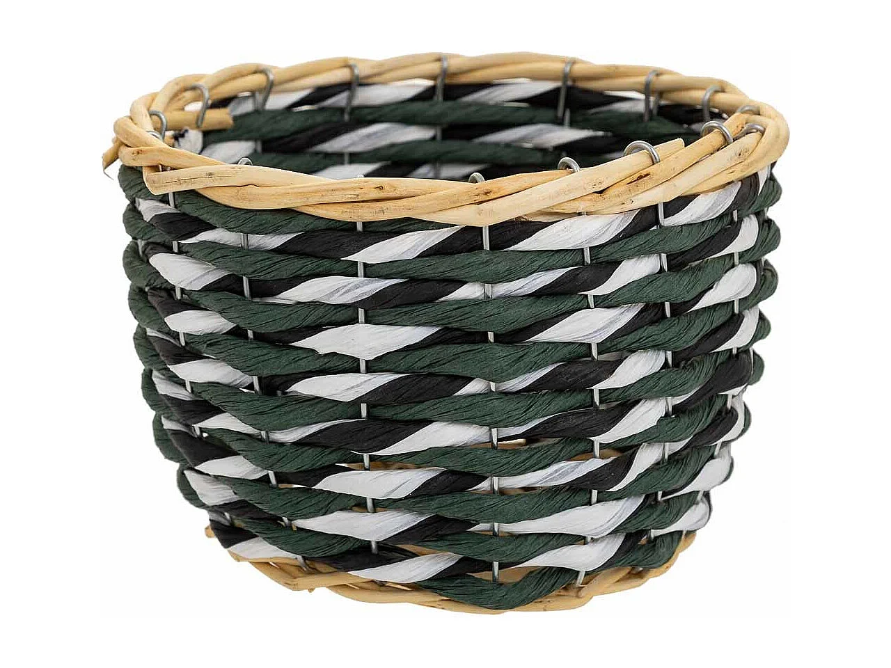 Cesto de madeira e corda de papel verde D21x13