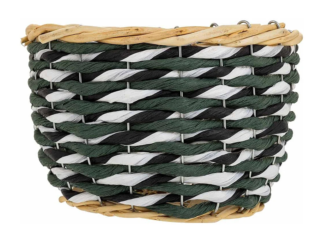 Cesto de madeira e corda de papel verde D21x13