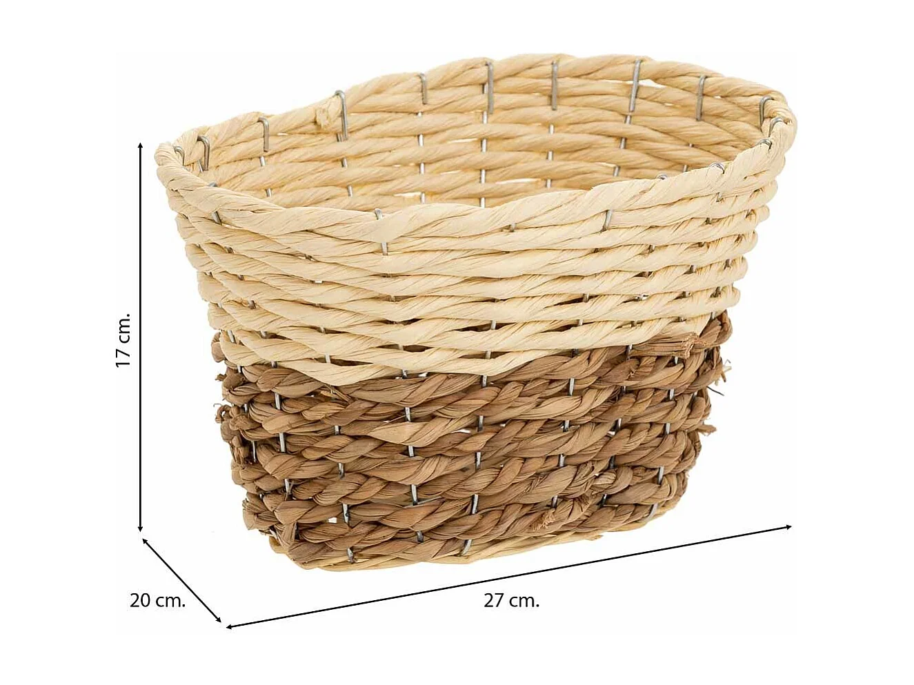 Panier en bois, corde de papier et fibre naturelle jaune 27x20x17