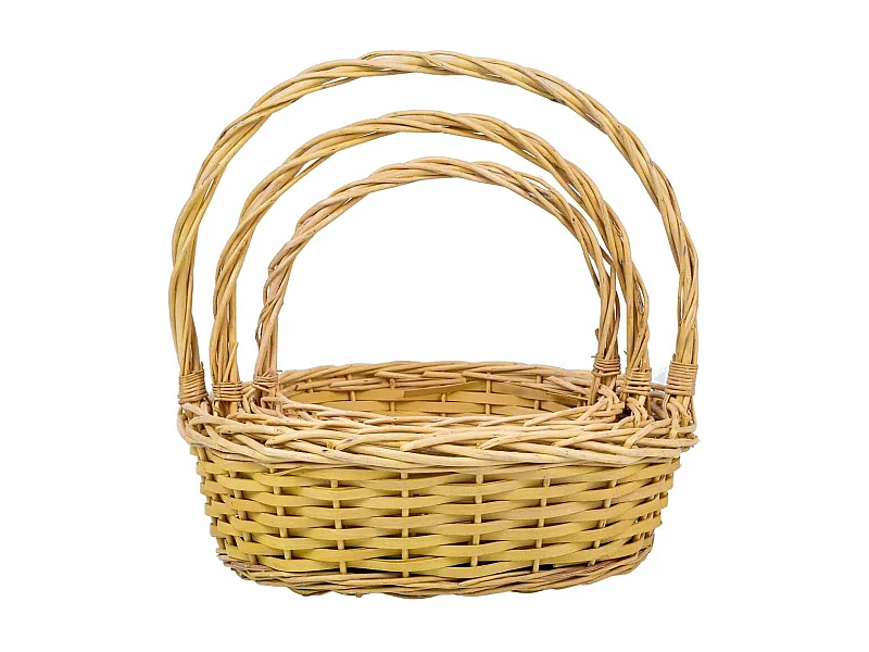 Conjunto de 3 cestos de vime com asas amarelas