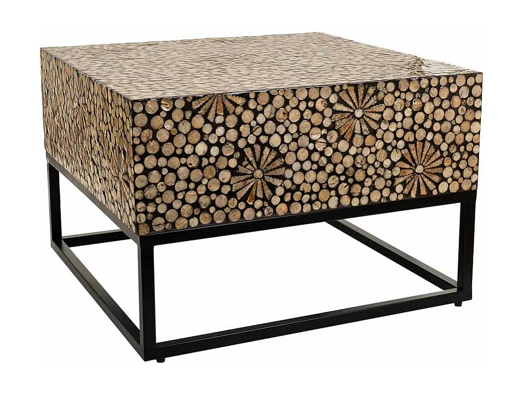 Table basse carrée en bois finition nacrée marron 60x60x45h cm