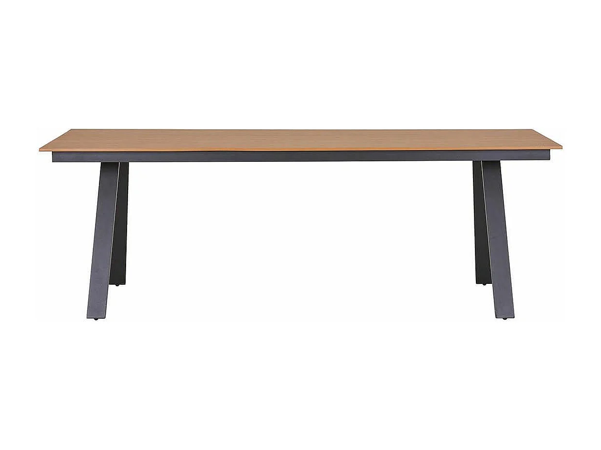 CLIFF - Table de Jardin Plateau en PE Aspect Bois Naturel Pieds en Aluminium Noir