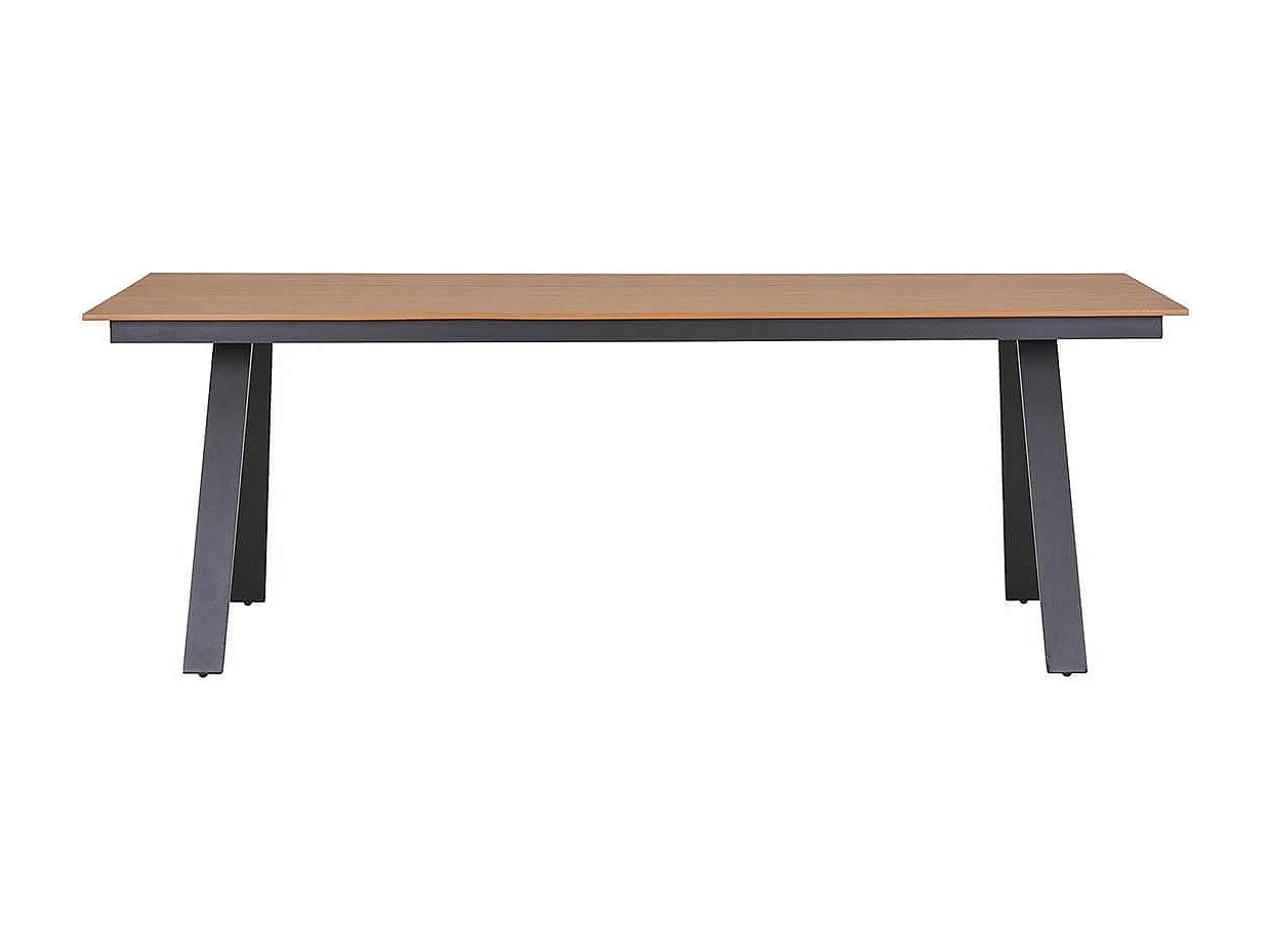 CLIFF - Table de Jardin Plateau en PE Aspect Bois Naturel Pieds en Aluminium Noir