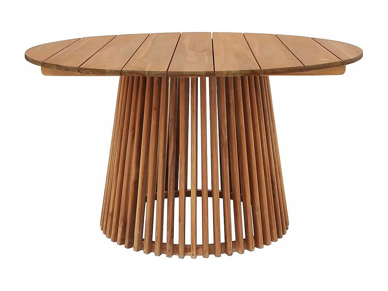 LIRICIA - Table Repas de Jardin Ø120cm en Teck Massif Pied Central Ajouré