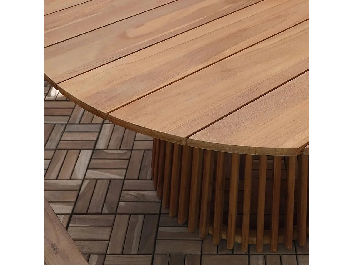 LIRICIA - Table Repas de Jardin Ø120cm en Teck Massif Pied Central Ajouré