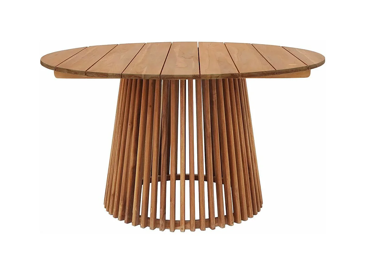 LIRICIA - Table Repas de Jardin Ø120cm en Teck Massif Pied Central Ajouré
