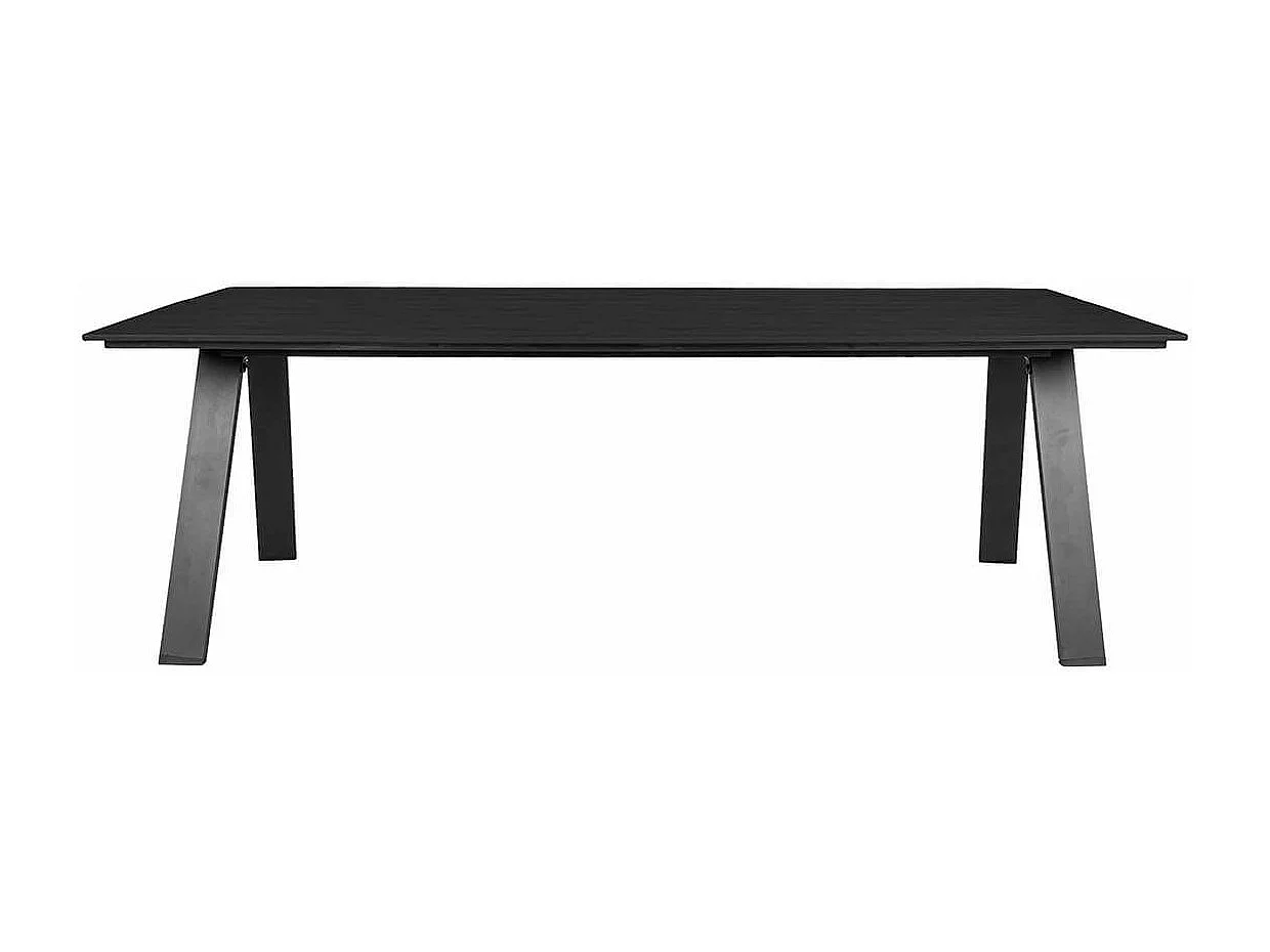 CLIFF - Table de Jardin Plateau en PE Aspect Bois Noir Pieds en Aluminium Noir