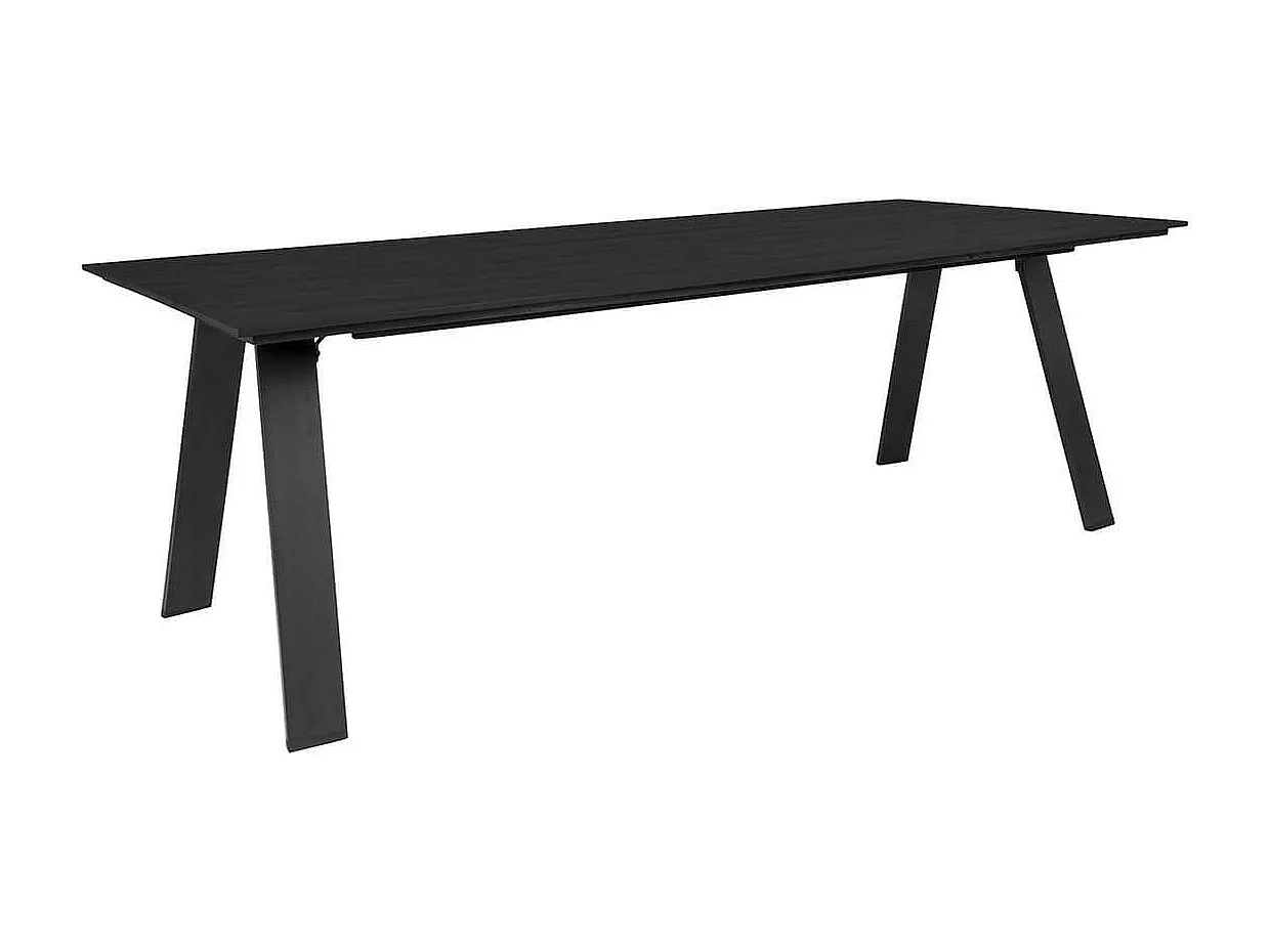 CLIFF - Table de Jardin Plateau en PE Aspect Bois Noir Pieds en Aluminium Noir