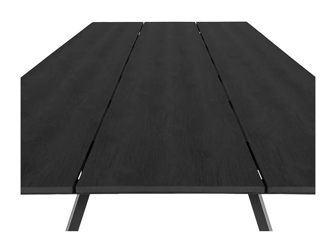 CLIFF - Table de Jardin Plateau en PE Aspect Bois Noir Pieds en Aluminium Noir